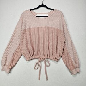 Hollister Waffle Knit Long Sleeve Top Two Tone Size Medium